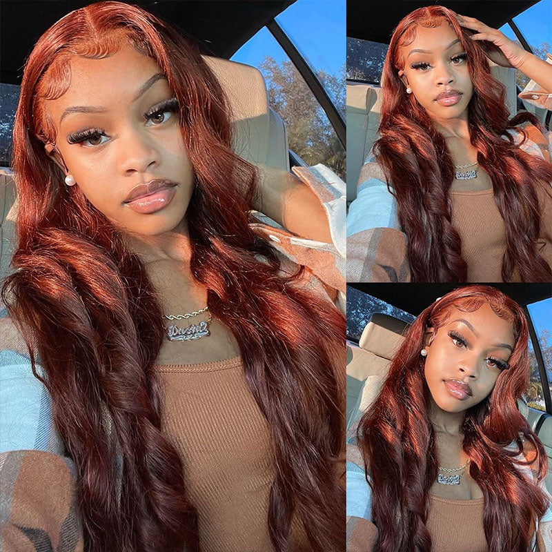 4x4 Glueless Reddish Brown Body Wave Human Hair Wig Pre Cut Lace