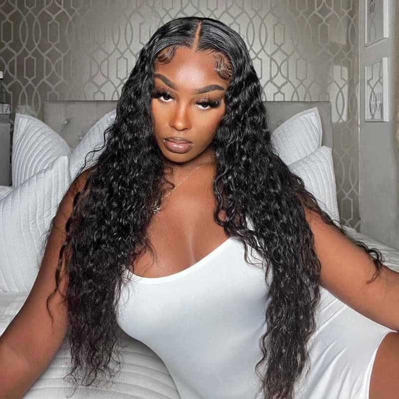 4x4 and 13x4 HD lace front Water Wave wig, natural human hair, wet and wavy style