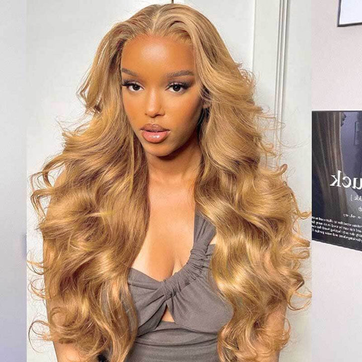 5x5 HD Lace Closure Glueless Honey Blonde Body Wave Human Hair Wig