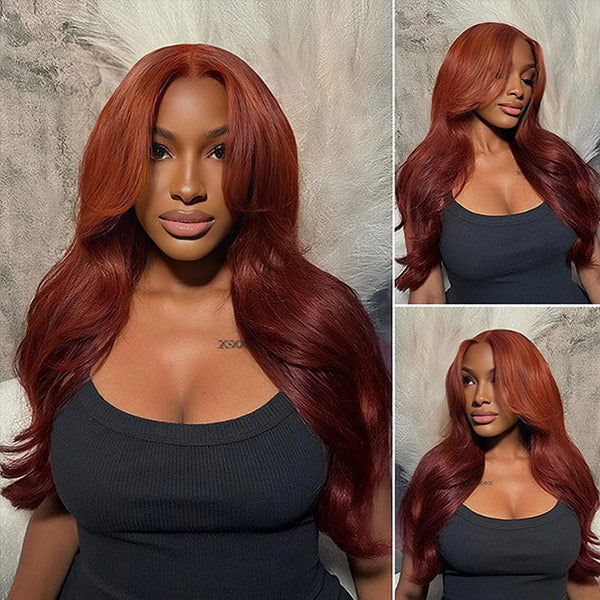 5x5 HD Lace Closure Glueless Reddish Brown Body Wave Human Hair Wig