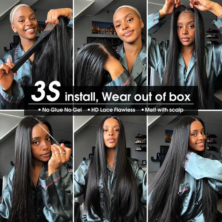 5x5 HD Lace Closure Glueless Straight Human Hair Wig For Beginners
