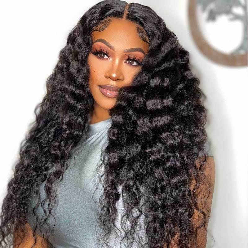5x5 HD lace closure loose deep wave human hair wig 180% density wear and go