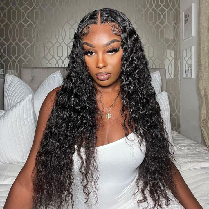 5x5 HD lace closure water wave human hair wig 180% density wear and go design