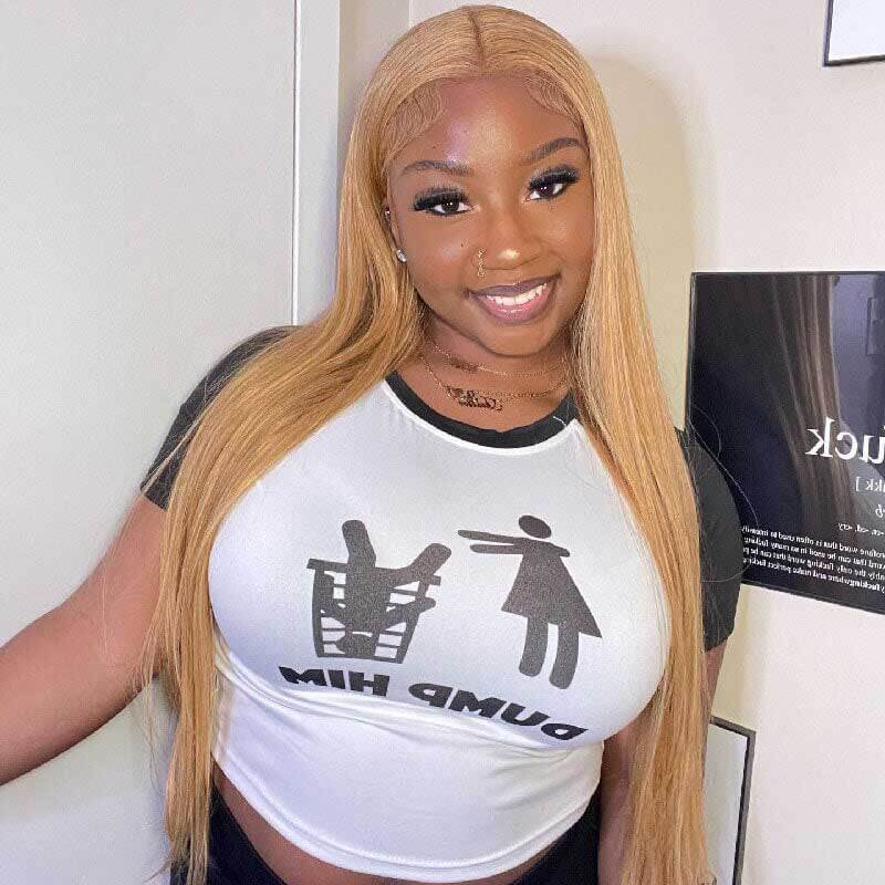 5x5 HD transparent lace closure honey blonde straight human hair wig for beginners
