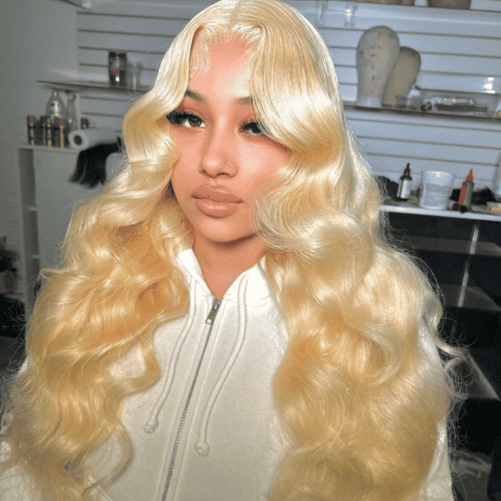 613 Blonde 13x4 HD lace front wig, 180% density, multiple textures available