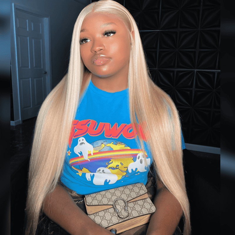 613 Blonde Brown Highlights wig, 300% high density, 13x4 lace front straight