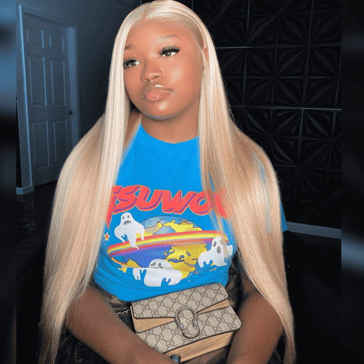 613 Blonde Brown Highlights wig, 300% high density, 13x4 lace front straight