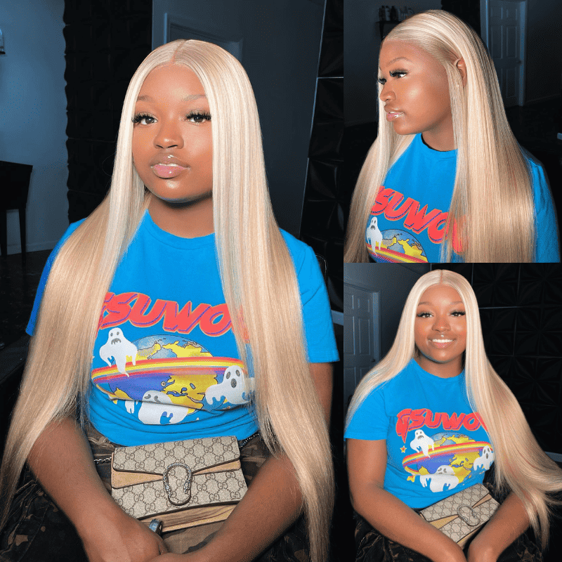 613 Blonde Platinum Light Blonde Brown Highlights 13x4 lace front wig