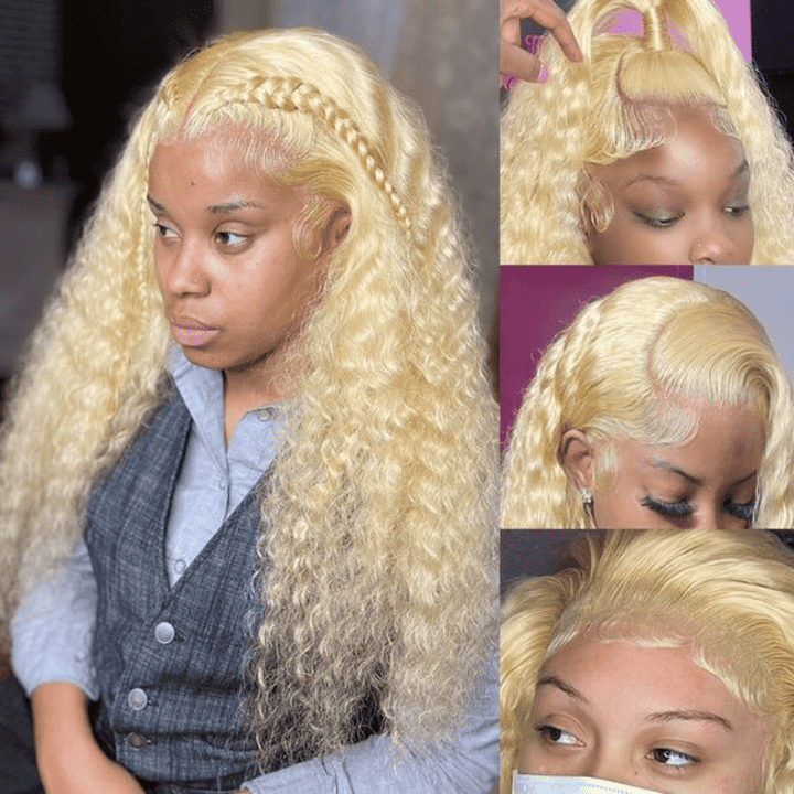 613 Blonde virgin human hair wig, 180% density, 13x4 HD lace