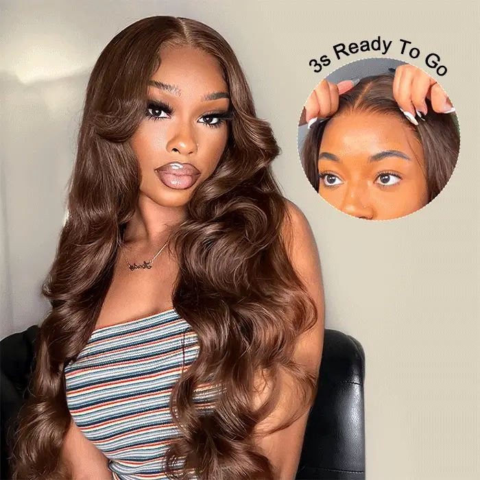ALIGLOSSY Pre Cut Wear Go Glueless Chocolate Brown Straight Body Wave Closure Wig 4x4 5x5 HD Transparent Human Hair Lace Wigs 180 Density