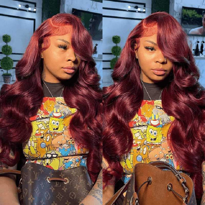 99J Burgundy 13x4 HD lace front glueless wig, Body Wave