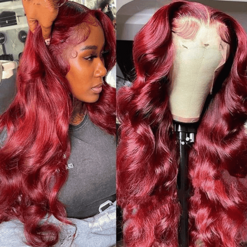 99J Burgundy 13x4 HD lace front glueless wig, Body Wave