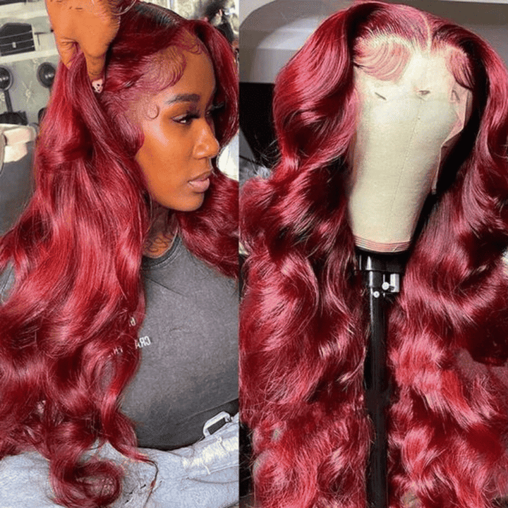 99J Burgundy 13x4 HD lace front glueless wig, Body Wave