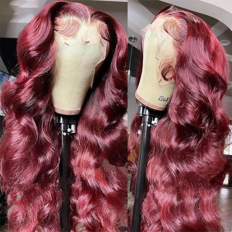 99J Burgundy Body Wave 13x4 HD lace front wig, 180% density