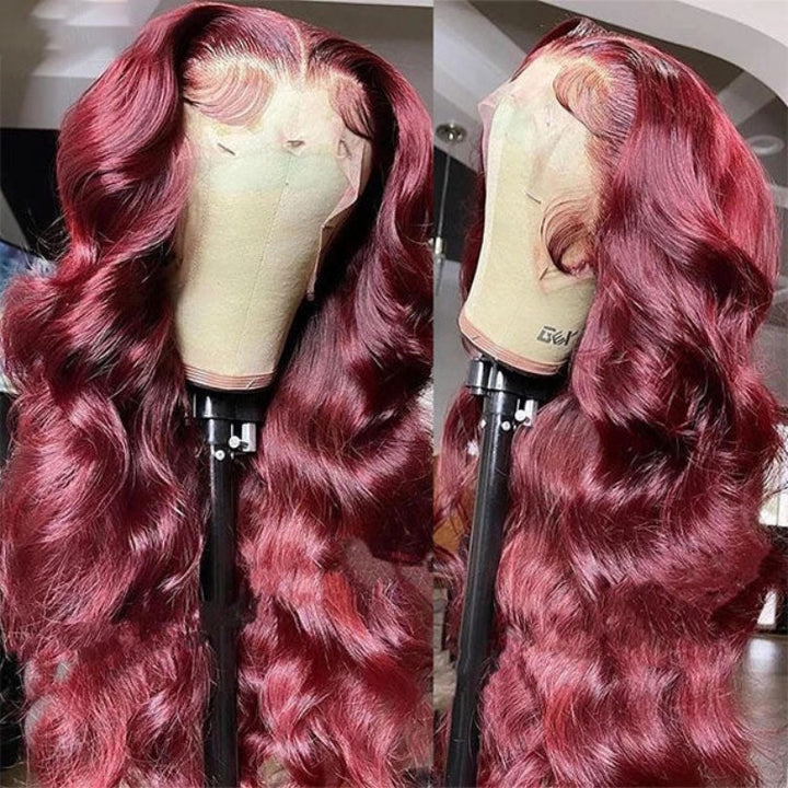 99J Burgundy Body Wave 13x4 HD lace front wig, 180% density