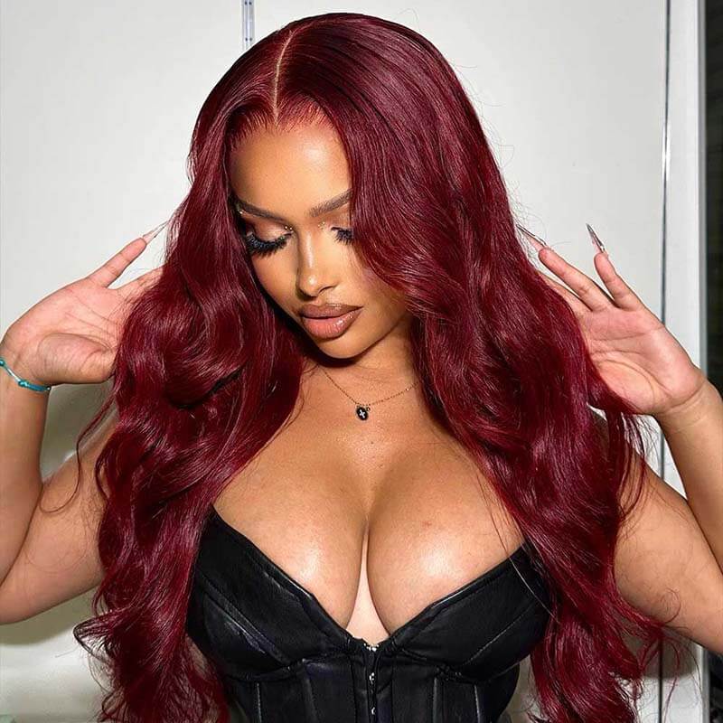 99J Burgundy Body Wave human hair wig, 180% density, 13x6 HD lace