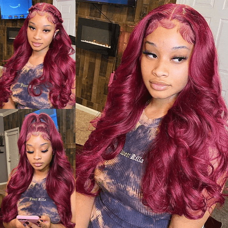 99J Burgundy Body Wave human hair wig, 180% density, 13x4 HD lace