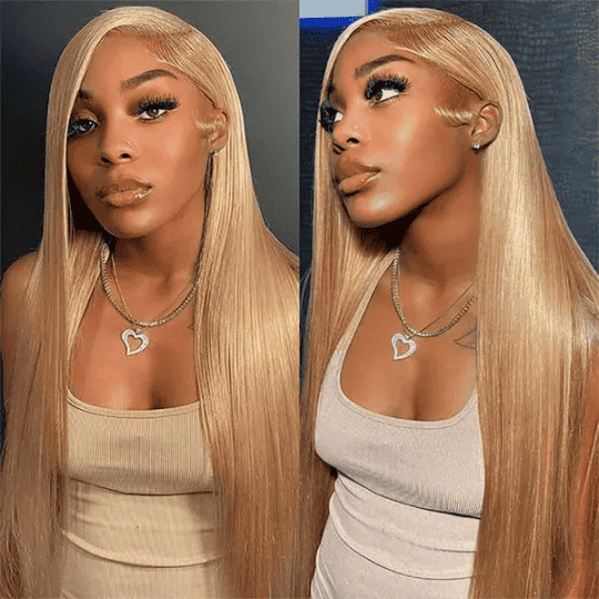 99J Highlight Honey Blonde human hair wig, 13x4 lace front, straight style
