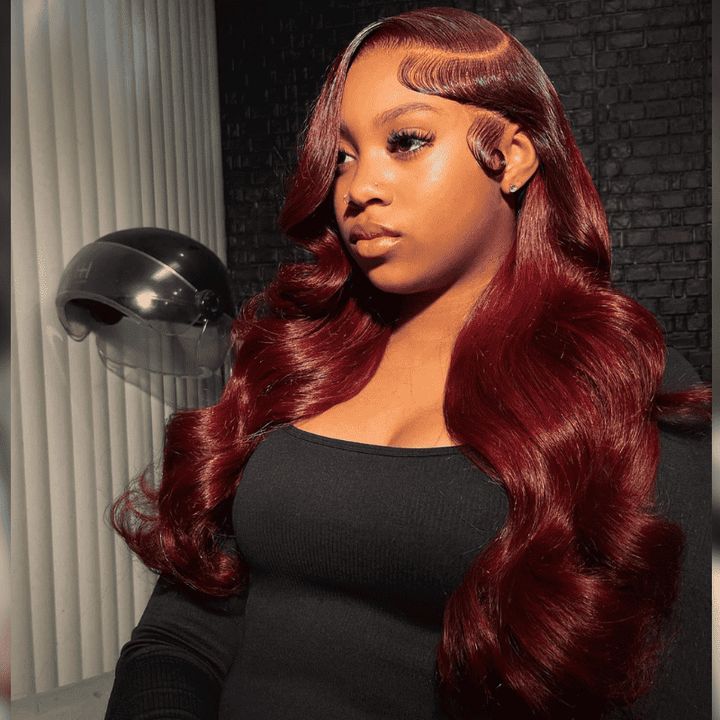 99J Red human hair wig, 250% density, 13x4 HD lace front
