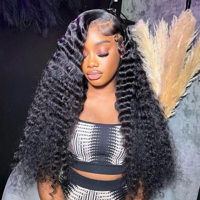 Side C Part 250 Density 13x4 HD Lace Frontal Deep Wave Human Hair Wig ALIGLOSSY