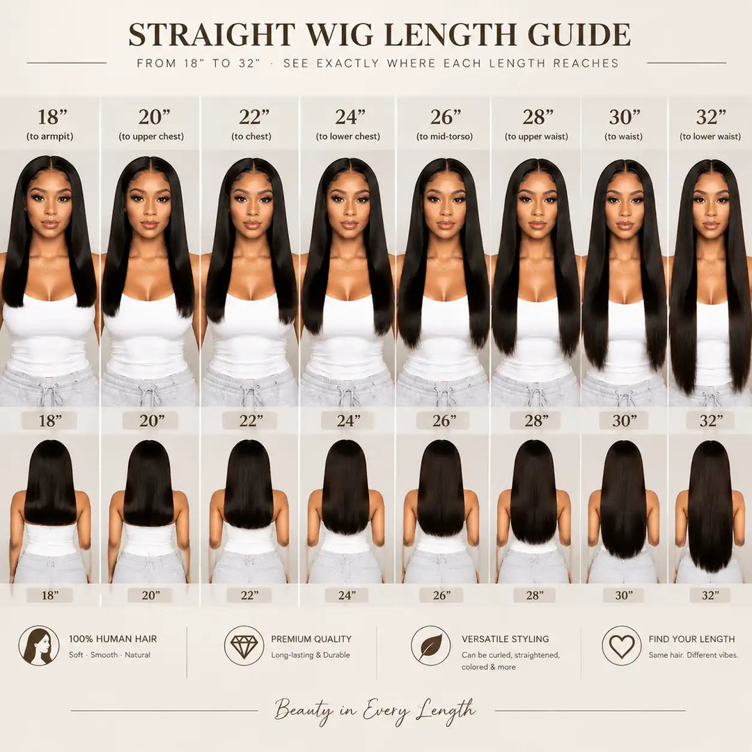 ALIGLOSSY 13X4 13X6 Straight Wig Length Guide from 18 to 32 inch