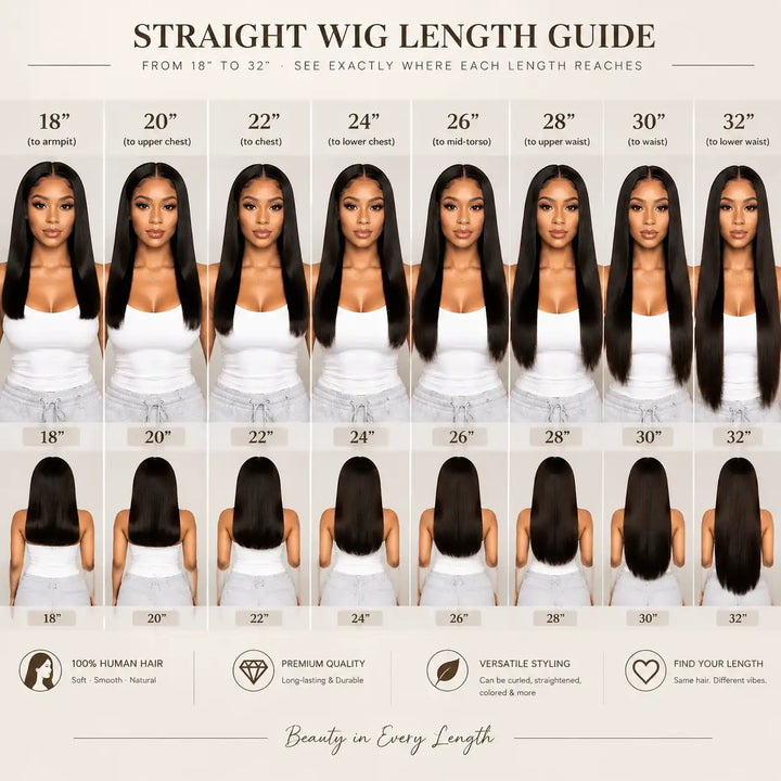 ALIGLOSSY 13X4 13X6 Straight Wig Length Guide from 18 to 32 inch