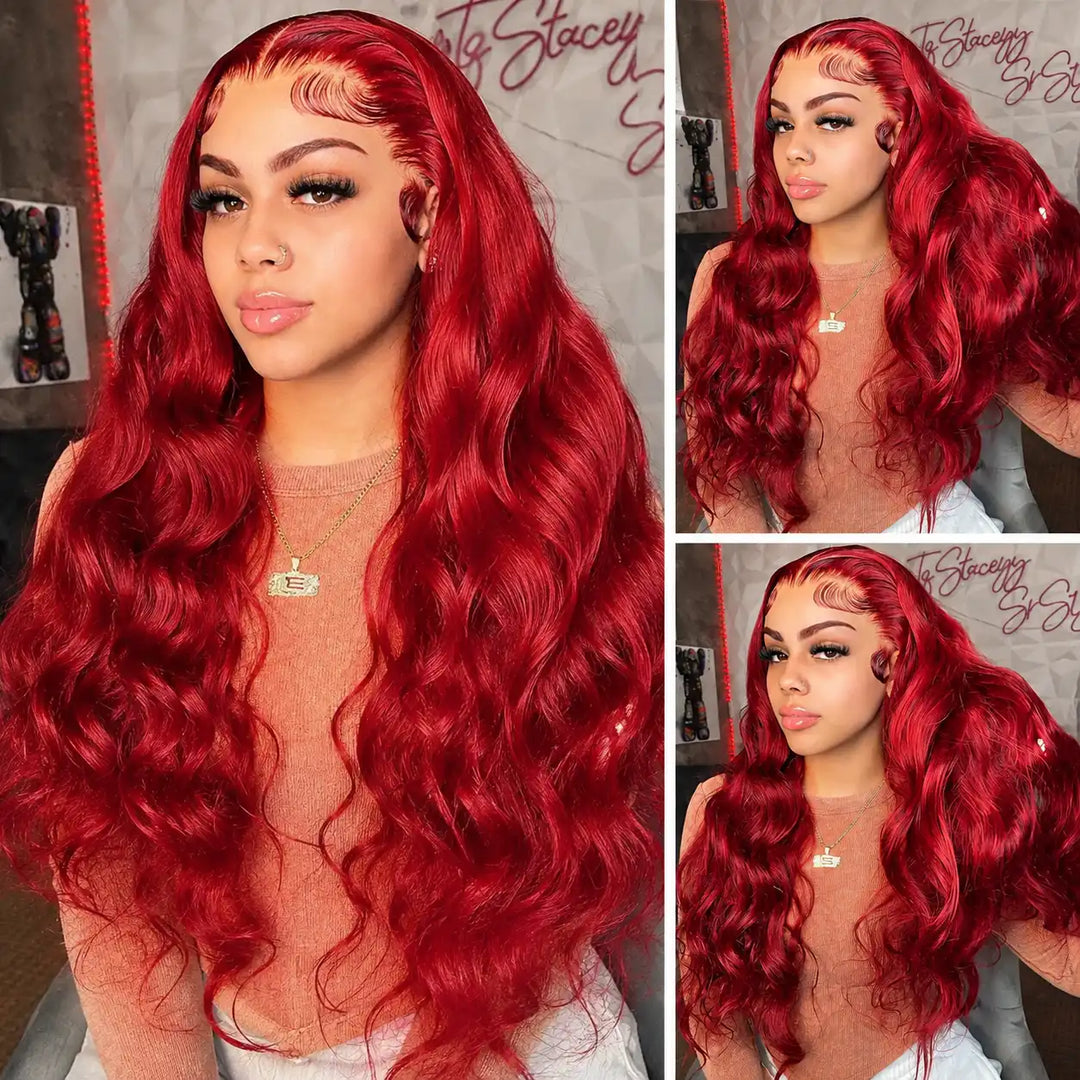 ALIGLOSSY 13x4 Burgundy Body Wave Wig HD Transparent Lace Front