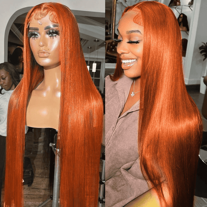 ALIGLOSSY 13x4 Ginger Brazilian Straight Human Hair Lace Front Wig