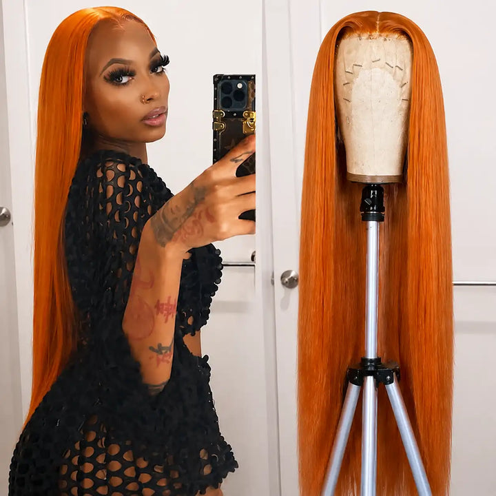 ALIGLOSSY 13x4 Ginger Brazilian Straight Human Hair Lace Front Wig 1
