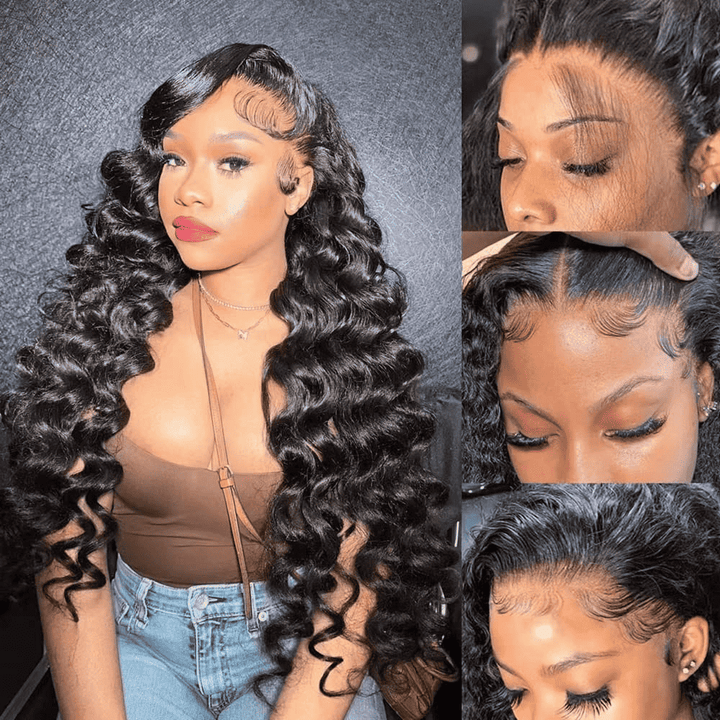 ALIGLOSSY 13x4 HD Transparent Lace Wand Curl Human Hair Wig with Natural Bouncy Curls