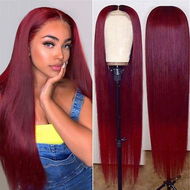 ALIGLOSSY 13x4 Lace Frontal Wig 30 32 34 Inch Straight Human Hair Wig 180 Density 99J Highlight Honey Blonde