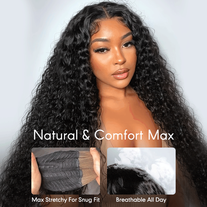 ALIGLOSSY 13x6 Lace Frontal Wig Water Wave Human Hair Wigs Natural Black Hair