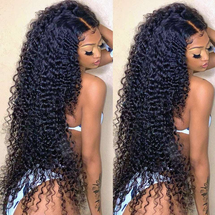 ALIGLOSSY 180% Density 13x4 HD Transparent Lace Frontal Deep Wave Human Hair Wigs