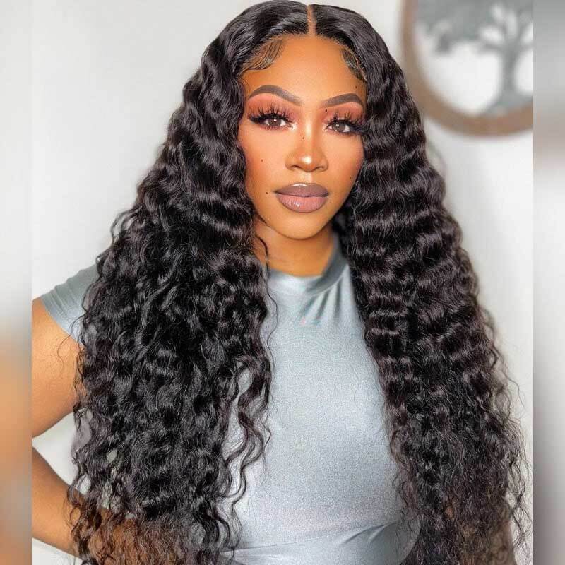 ALIGLOSSY 180% density loose deep wave glueless wig with 4x4 lace closure