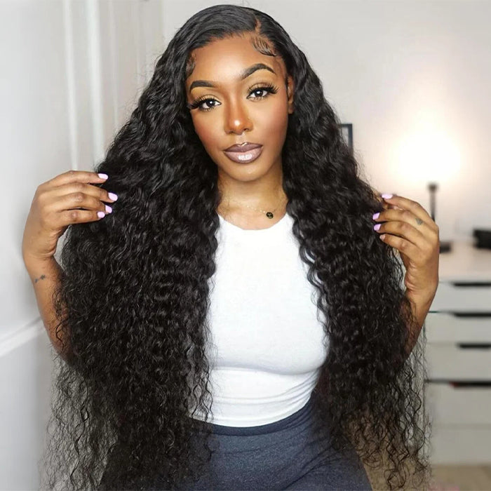 ALIGLOSSY 200 250 Density 13x6 Lace Front Water Wave Human Hair Wigs Front Views