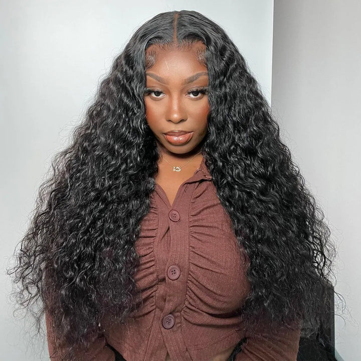 ALIGLOSSY 200 250 Density 13x6 Lace Front Water Wave Human Hair Wigs Side Views