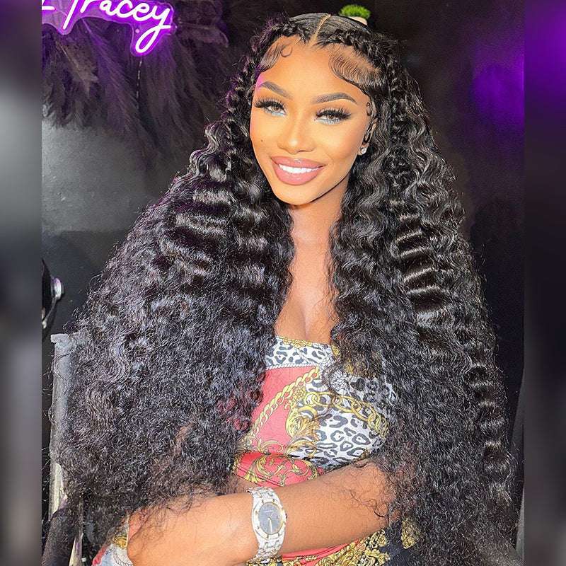 ALIGLOSSY 200 250 Density 13x6 Transparent Lace Front Deep Wave Human Hair Wigs