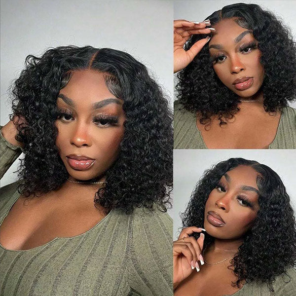 ALIGLOSSY 200 Density Deep Wave Bob Wig 13x4 Lace Front Human Hair Wigs