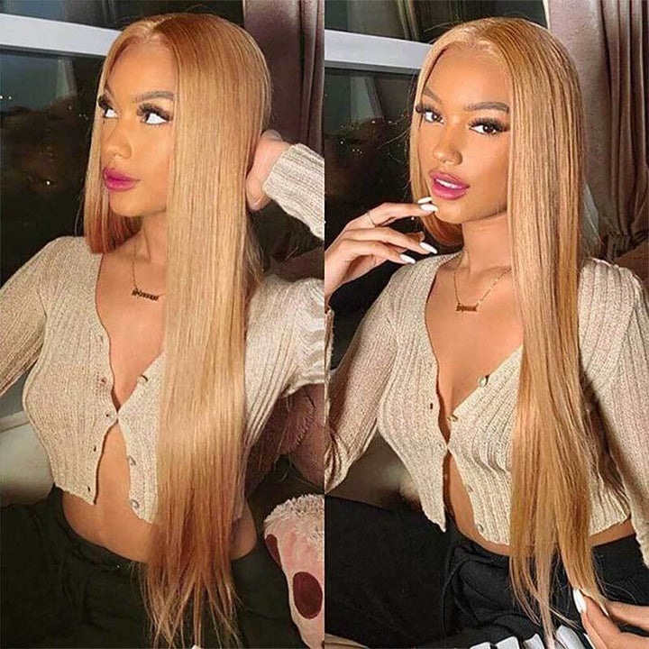 ALIGLOSSY #27 honey blonde straight glueless wig with 4x4 lace closure