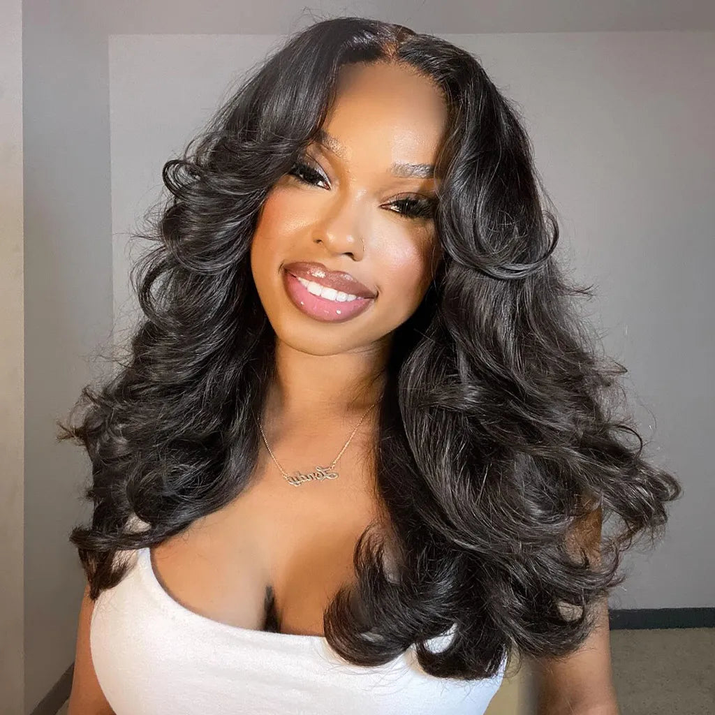 ALIGLOSSY Curtain Bang Wig with Natural Straight Hair and Soft Layered Face-Framing Cut