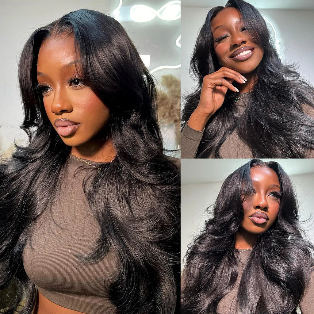ALIGLOSSY Curtain Bangs Straight Wig with 70s-Inspired Face-Framing Wispy Layered Cut
