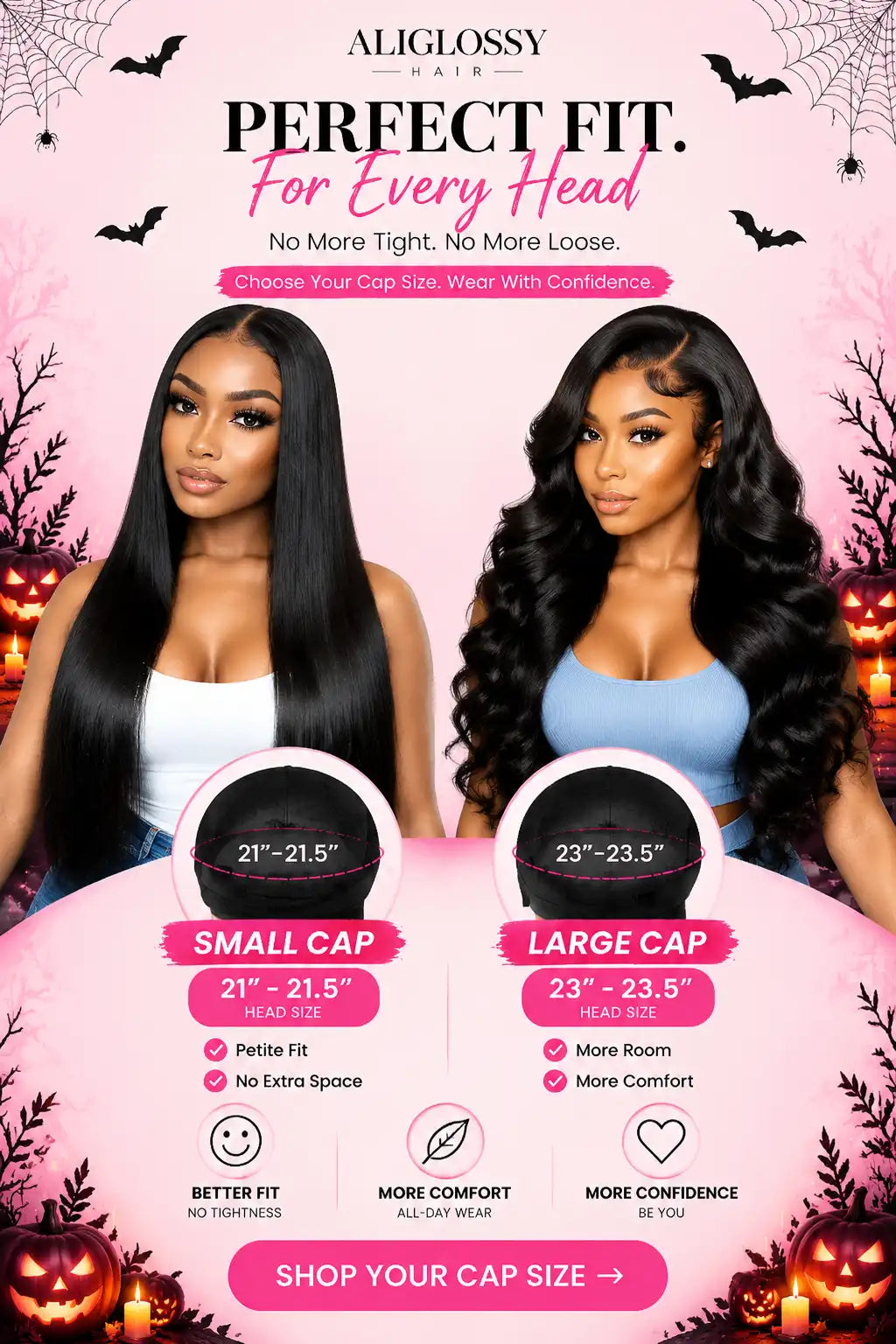 ALIGLOSSY Human Hair Wigs Small Cap 21-21.5 Inch and Large Cap 23-23.5 Inch Size Options