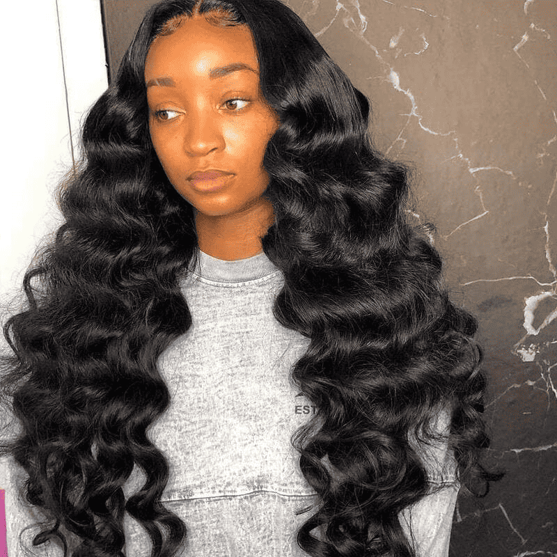 ALIGLOSSY Long Wand Curl Human Hair Wig with Bouncy Defined Curls and Invisible Lace