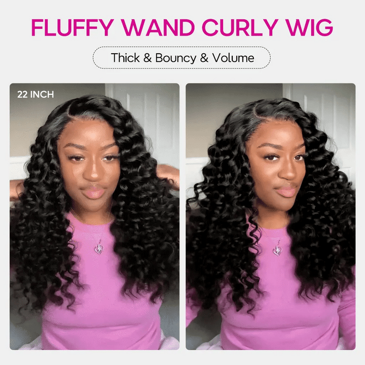 ALIGLOSSY Natural Bouncy Wand Curl Wig with HD Transparent Lace Front Design