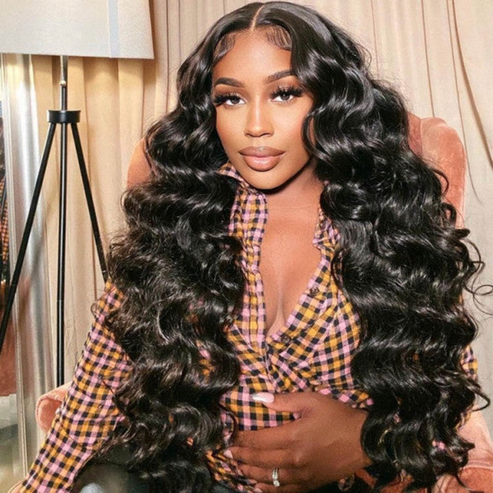 ALIGLOSSY Wand Curl Human Hair Wig 180% Density 13x4 HD Transparent Lace Front Wig