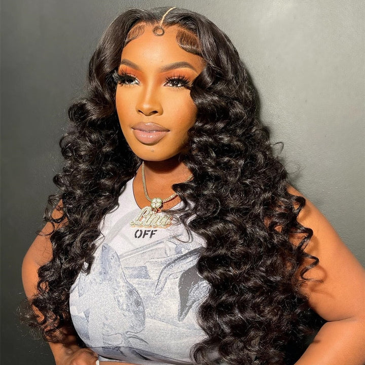 ALIGLOSSY Wand Curl Lace Front Wig with 180% Density Natural Voluminous Curls