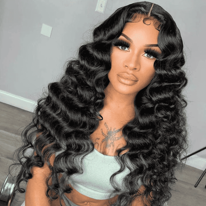 ALIGLOSSY Wand Curl Lace Front Wig with 180% Density Natural Voluminous Curls