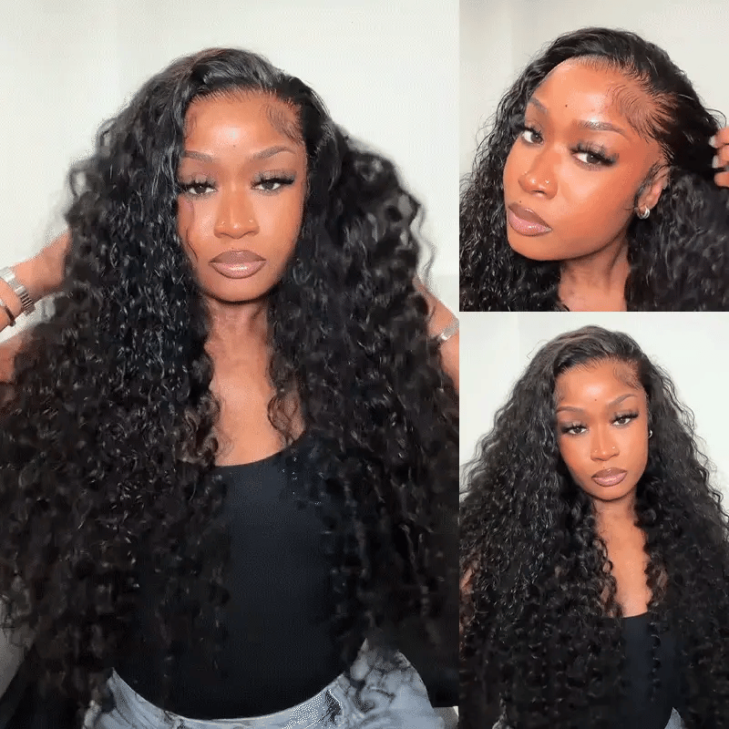ALIGLOSSY Water Wave Frontal Wig HD Lace Blends with Scalp