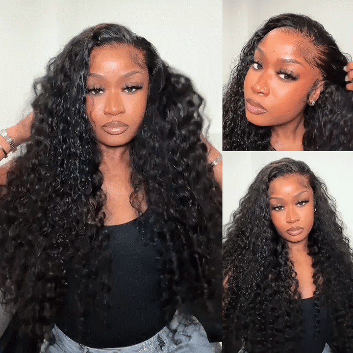 ALIGLOSSY Water Wave Frontal Wig HD Lace Blends with Scalp