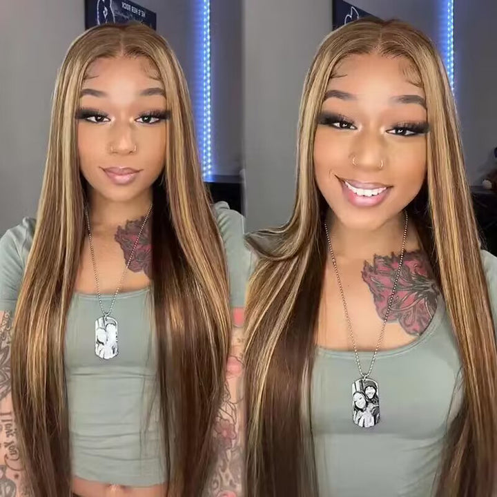 ALIGLOSSY highlight straight pre-cut lace wig, glueless design for a flawless daily look